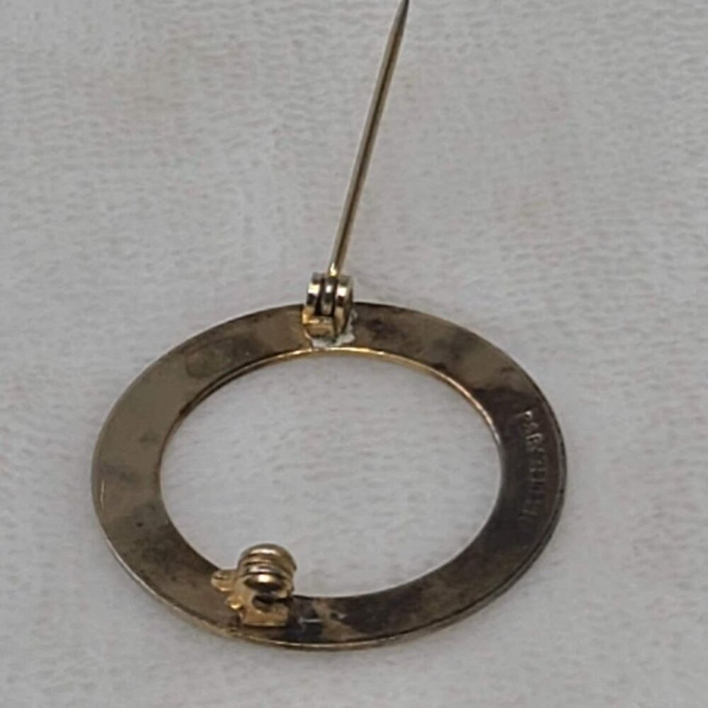 Vintage P&B Signed Sterling Silver Circle Brooch Pin Minimalist Scarf Pin - Picture 5 of 6